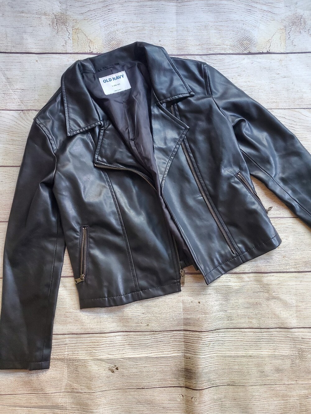 Old Navy Kids Black Faux Leather Zip Moto Jacket